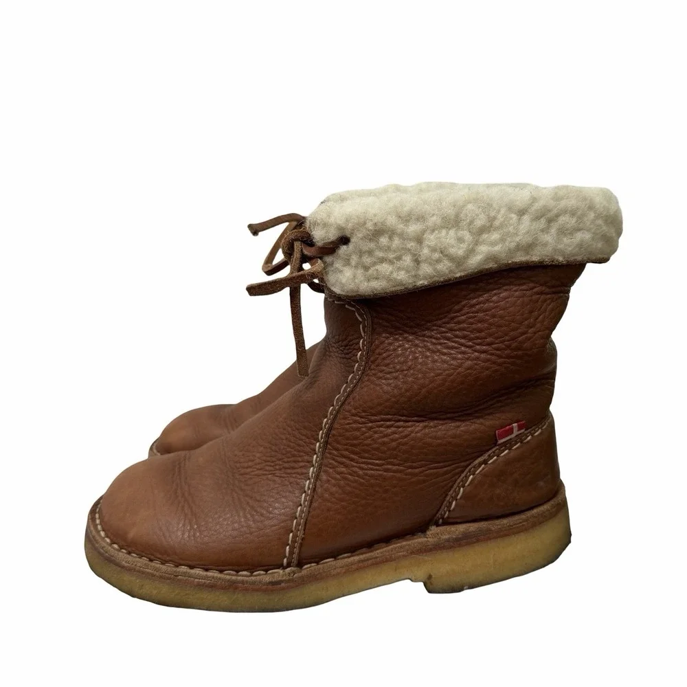 Duckfeet Arhus Shearling Brown Pebbled Leather Boots Womens Size EU 37 US 6.5-7
